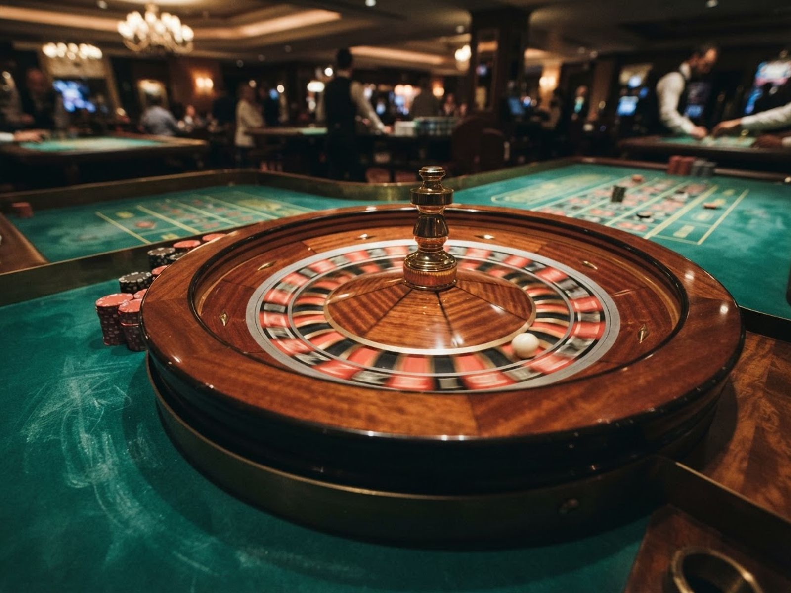 Roue de roulette en mouvement sur une table de casino en direct
