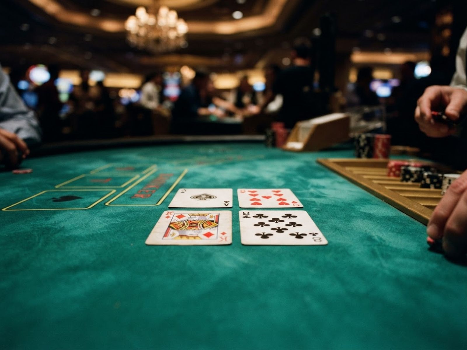 Cartes de baccarat posées sur la table de jeu en direct